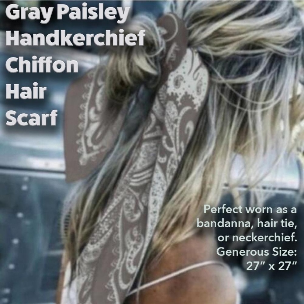 Chiffon Hair Scarf ~ Gray Paisley
